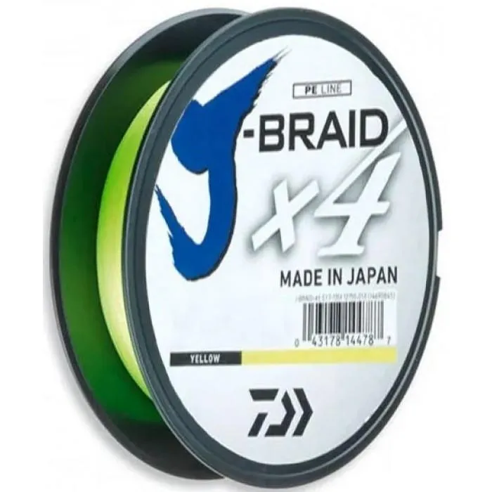 Шнур Daiwa J-Braid x4 (270 м) Yellow, цв. Желтый, 0.21 мм