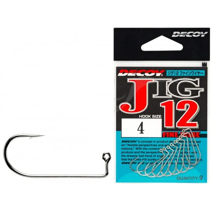 Гачок одинарний Decoy Jig12 Fine Wire (9 шт) цв. Нікель, номер 02