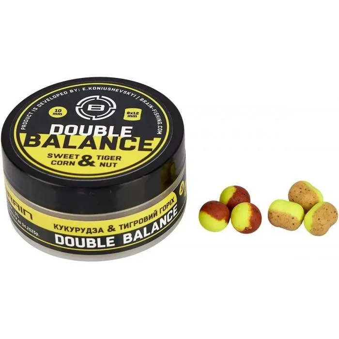 Бойлы Brain Double Balance (34 гр) 10 и 8х12 мм, Sweet Corn Tiger Nut (кукуруза тигровый орех)