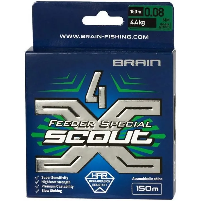 Шнур Brain Scout x4 (150 м) deep green, цвет Зеленый, 0.148 мм