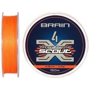 Шнур Brain Scout x4 (150 м) fluoro Orange, колір Помаранчевий, 0.08 мм