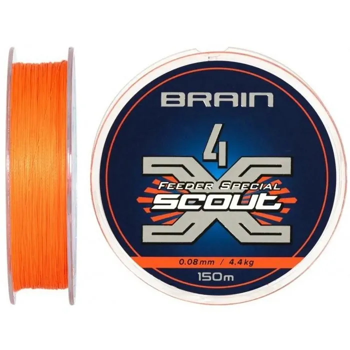 Шнур Brain Scout x4 (150 м) fluoro Orange, колір Помаранчевий, 0.08 мм