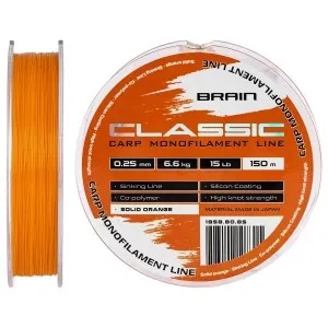 Волосінь Brain Classic Carp Line (150 м) колір Solid orange, 0.25 мм