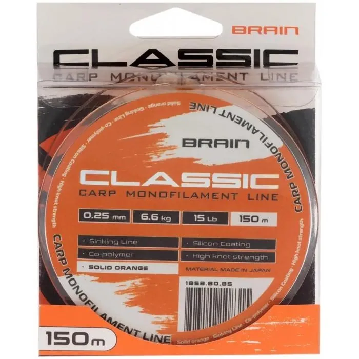 Волосінь Brain Classic Carp Line (150 м) колір Solid orange, 0.30 мм