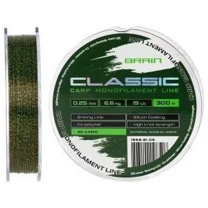 Волосінь Brain Classic Carp Line (300 м) колір 3D camo, 0.25 мм