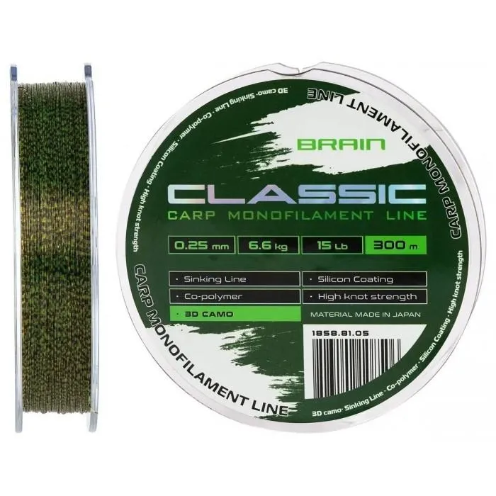 Волосінь Brain Classic Carp Line (300 м) колір 3D camo, 0.30 мм