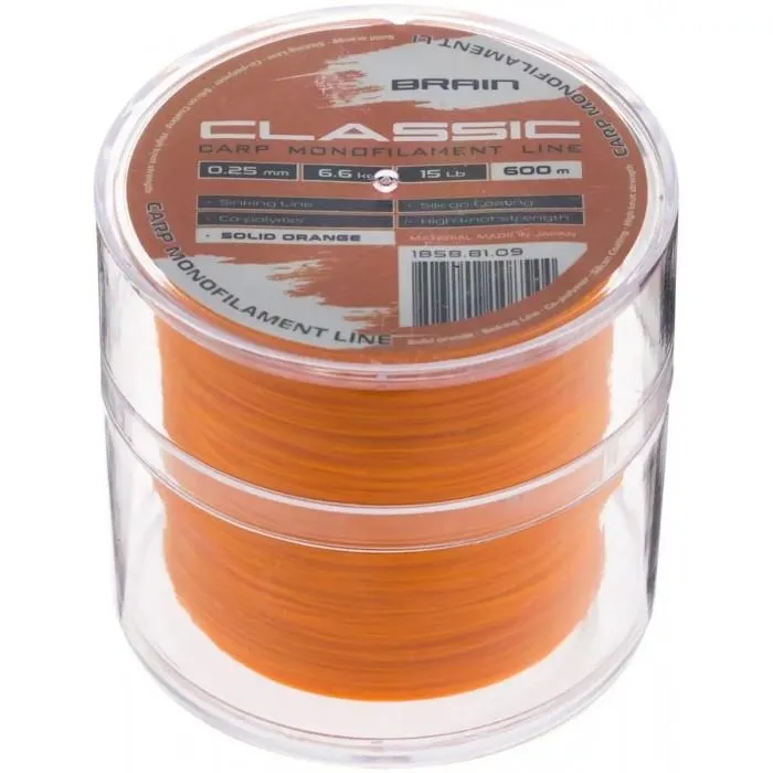 Леска Brain Classic Carp Line (600 м) цвет Solid orange, 0.30 мм