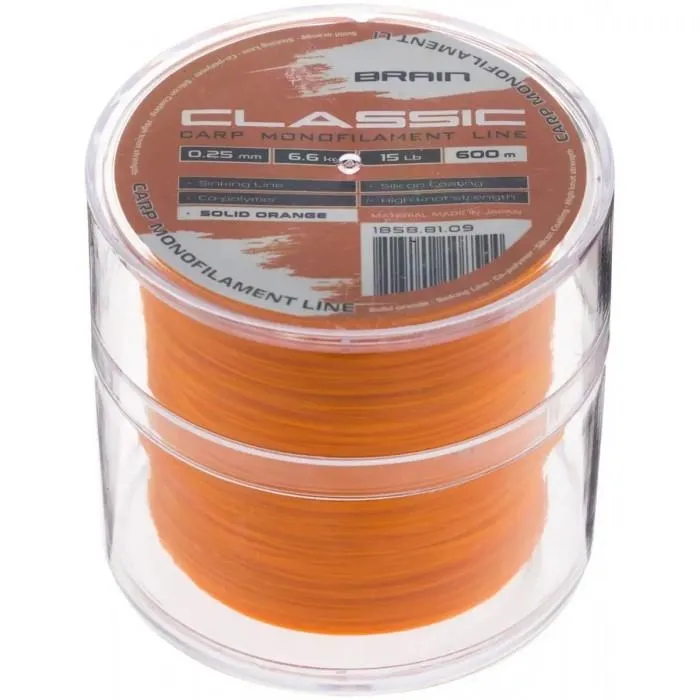 Волосінь Brain Classic Carp Line (600 м) колір Solid orange, 0.35 мм