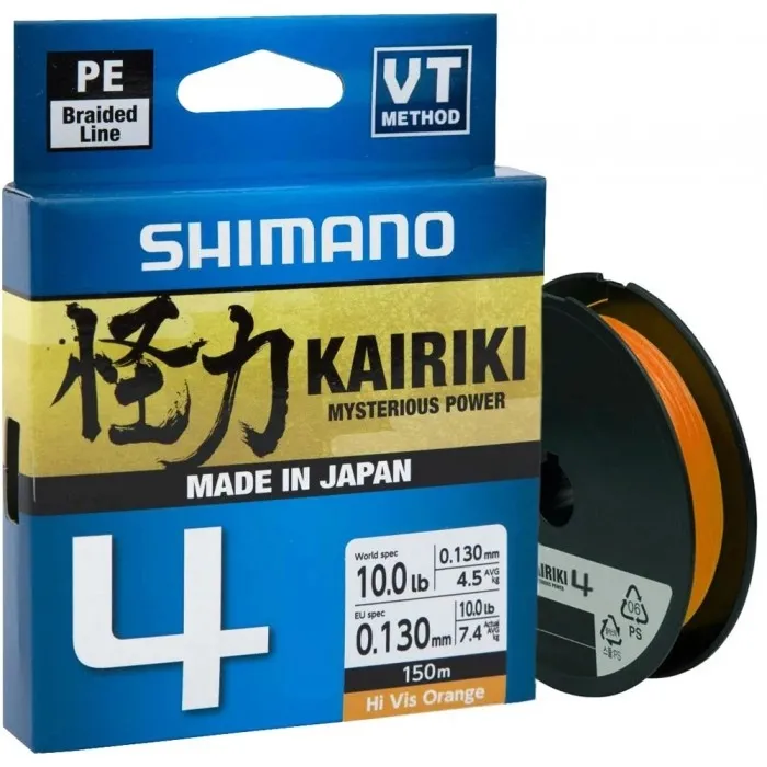 Шнур Shimano Kairiki 4 PE (150 м) Hi-Vis Orange, цв. Помаранчевий, 0.06 мм