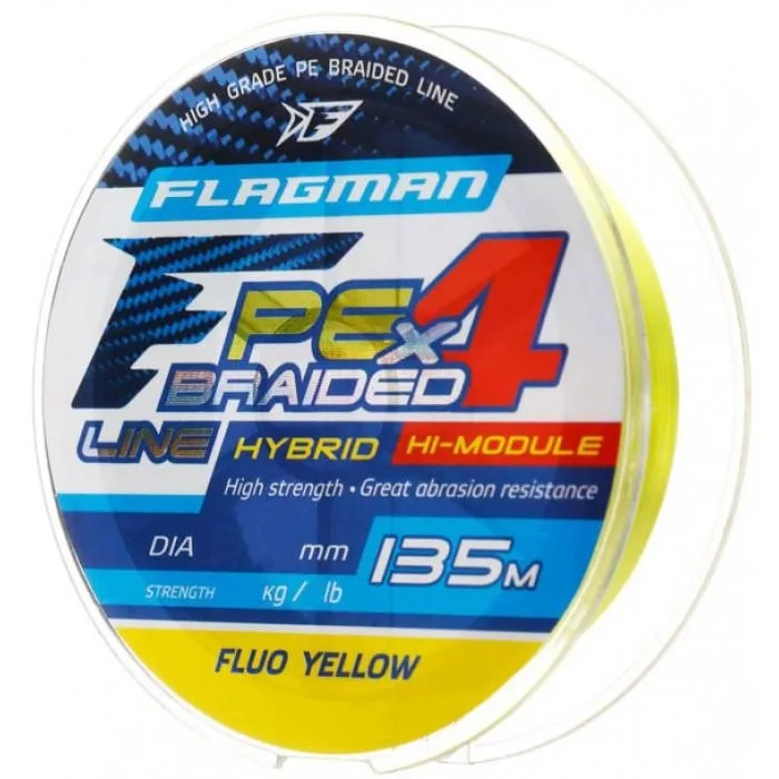 Шнур Flagman PE Hybrid F4 (135 м) Fluo Yellow, цв. Желтый, 0.10 мм