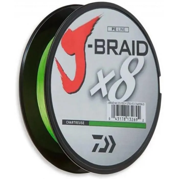 Шнур Daiwa J-Braid x8 (150 м) Chartreuse, цв. Салатовый, 0.13 мм