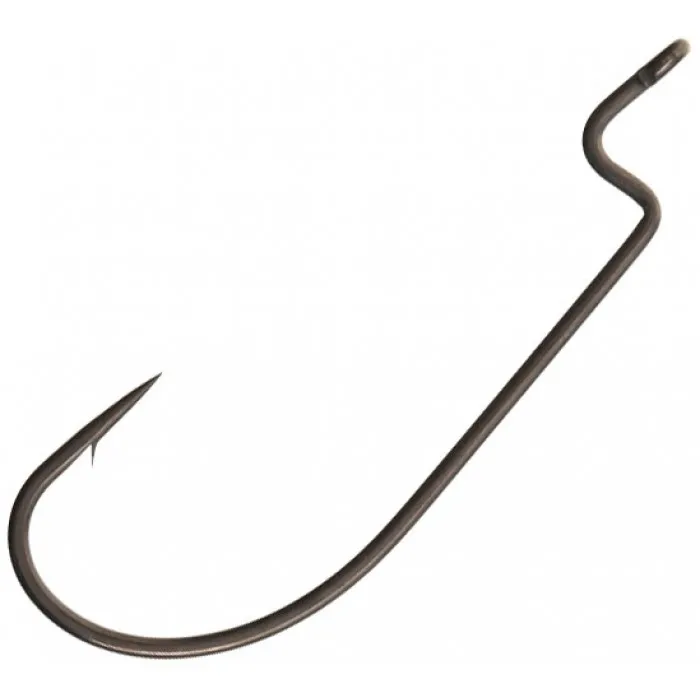 Крючок офсетный Azura Slim Offset Worm Hook (5 шт) цв. Черный, номер 1/0