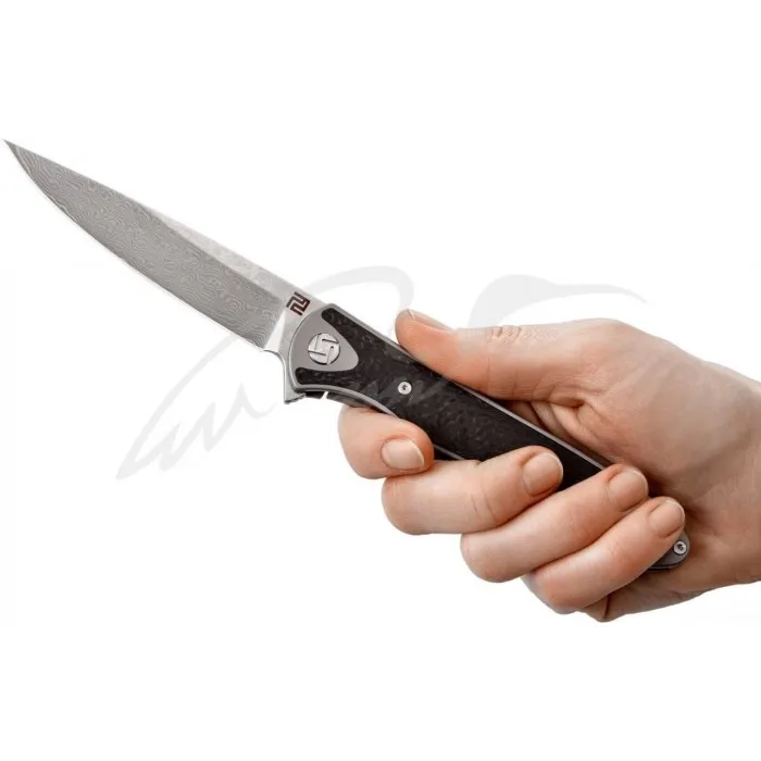 Нож Artisan Shark Damascus Titanium Gray
