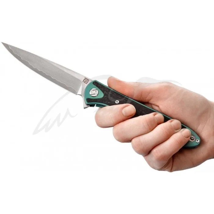 Нож Artisan Shark Damascus Titanium Green