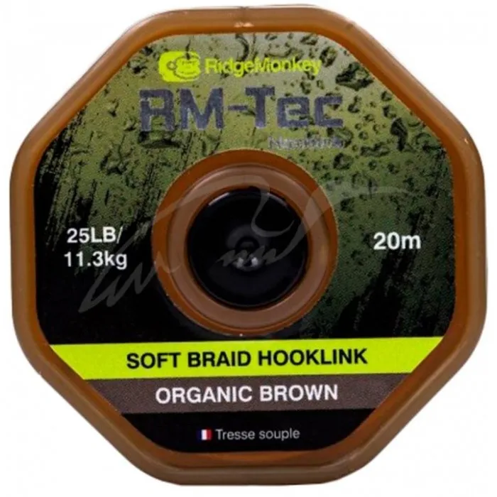 Поводковый материал RidgeMonkey RM-Tec Soft Braid Hooklink Organic Brown 25lb 20м