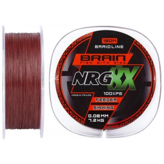 Шнур Brain NRG 8X sinking 150m 0.08 mm 7.2 kg ц:brown