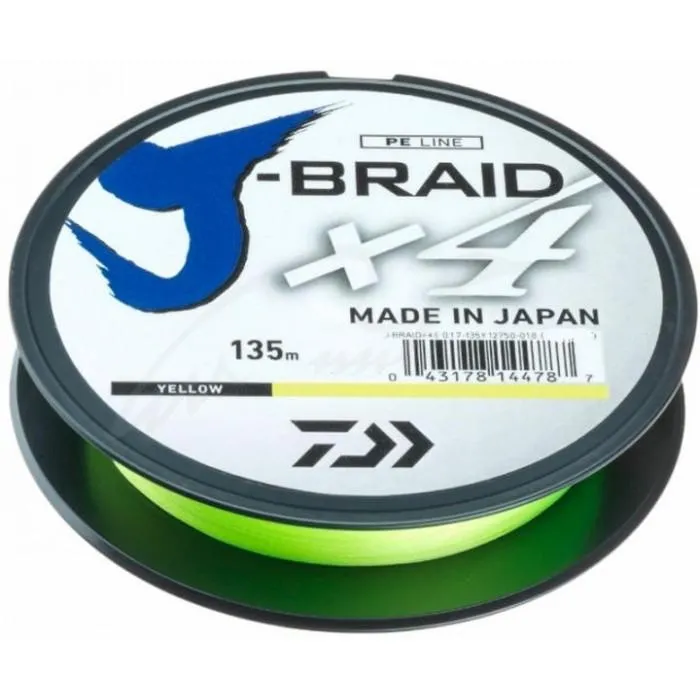 Шнур Daiwa J-Braid X4E 135m Yellow 0.10mm 9lb/3.8kg