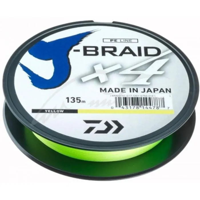 Шнур Daiwa J-Braid X4E 135m Yellow 0.25mm 32lb/14.4kg