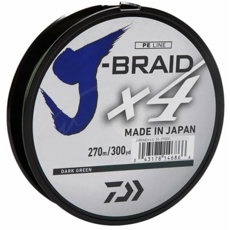 Шнур Daiwa J-Braid X4E 270m Dark Green 0.33mm 50lb/22.4kg ⚡ Хороший выбор