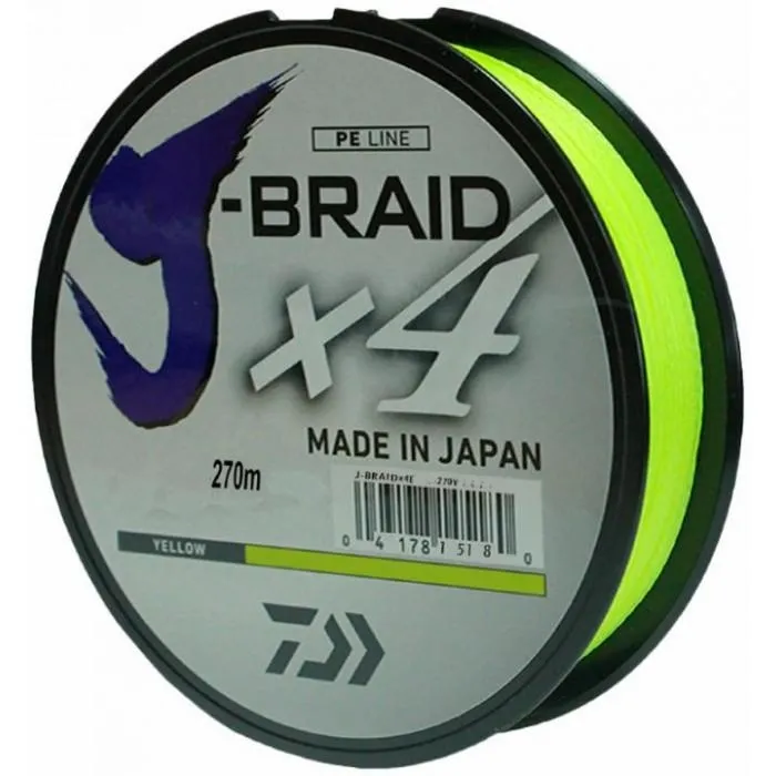 Шнур Daiwa J-Braid X4E 270m Yellow 0.25mm 32lb/14.4kg