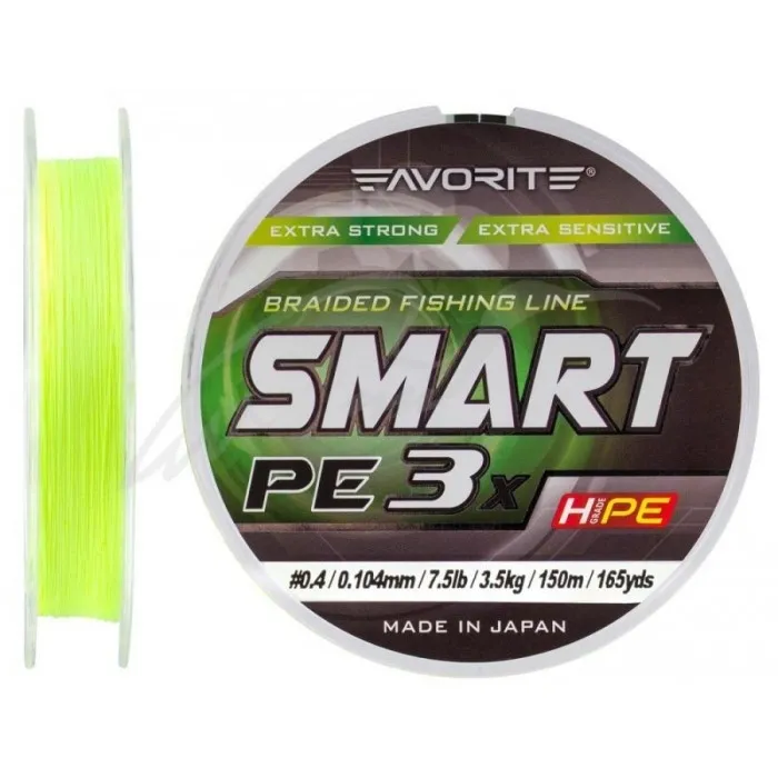 Шнур Favorite Smart PE 3x 150м (fl.yellow) #0.4/0.104mm 7.5lb/3.5kg