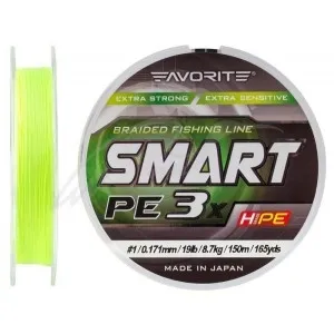 Шнур Favorite Smart PE 3x 150м (fl.yellow) #1/0.171mm 19lb/8.7kg