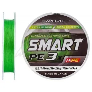 Шнур Favorite Smart PE 3x 150м (l.green) #0.3/0.09mm 6lb/2.9kg