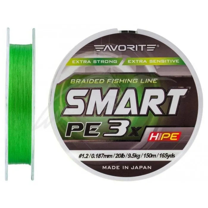 Шнур Favorite Smart PE 3x 150м (l.green) #1.2/0.187 mm 20lb/9.5 kg