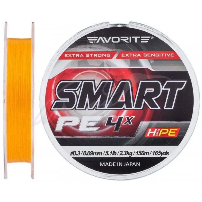 Шнур Favorite Smart PE 4x 150м (оранж.) #0.3/0.09мм 2.3кг