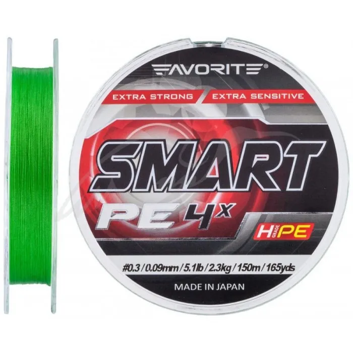 Шнур Favorite Smart PE 4x 150м (салат.) #0.3/0.09 мм
