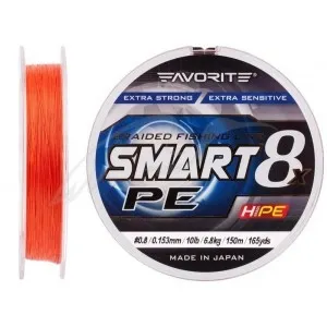 Шнур Favorite Smart PE 8x 150м (red orange) #0.8/0.153 mm 10lb/6.8 kg