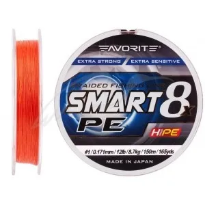 Шнур Favorite Smart PE 8x 150м (red orange) #1/0.171mm 12lb/8.7kg