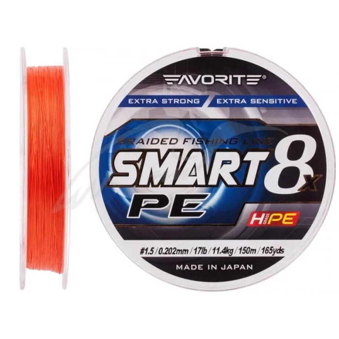 Шнур Favorite Smart PE 8x 150м (red orange) #1.5/0.202 mm 17lb/11.4 kg