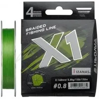 Шнур Favorite X1 PE 4x 150m (l.green) #0.8/0.148mm 15lb/6.8kg