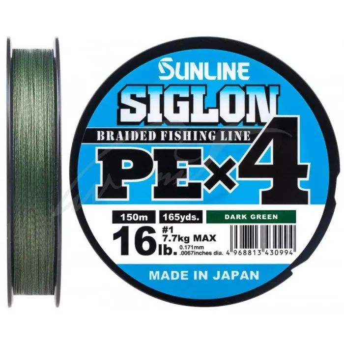 Шнур Sunline Siglon PE х4 150m (темн-зел.) #0.5/0.121 mm 8lb/3.3 kg