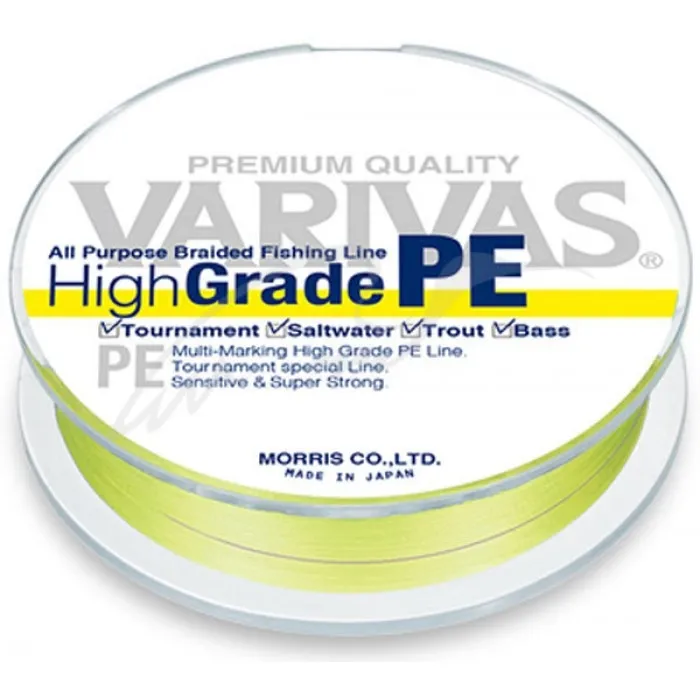 Шнур Varivas High Grade PE (жовтий) 150m #0.8/0.148 mm 11.2 lb