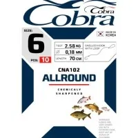 Крючки с поводком COBRA All Round 70 см, 0,18 мм, разм. 6, 10шт