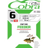 Крючки с поводком COBRA Feeder CNF100 70 см, 0.18 мм, разм. 6, 10шт