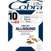 Крючки с поводком COBRA All Round 70 см, 0,14 мм, разм. 10, 10шт