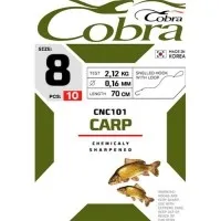 Крючки с поводком COBRA Carp CNC101 70 см, 0.16 мм, разм. 8, 10шт