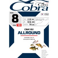 Крючки с поводком COBRA All Round 70 см, 0,16 мм, разм. 8, 10шт